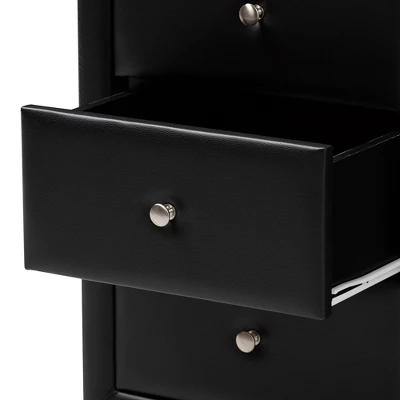 Tessa Faux Leather Upholstered 3 Drawer Nightstand Black - Baxton Studio 4 Tessa Faux Leather Upholstered 3 Drawer Nightstand Black - Baxton Studio - Image 4