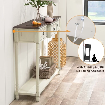 Costway Farmhouse Console Table Entryway Sideboard With 3 Drawers & Open Storage Shelf 7 Costway Farmhouse Console Table Entryway Sideboard With 3 Drawers & Open Storage Shelf - Image 7