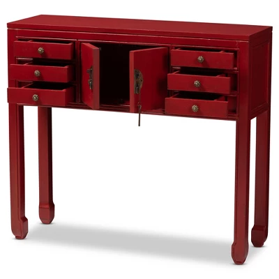 Melodie 6 Drawer Console Table Red - Baxton Studio 9 Melodie 6 Drawer Console Table Red - Baxton Studio - Image 9