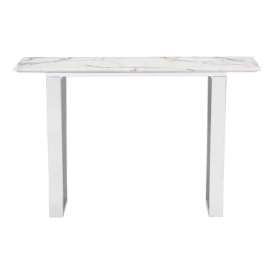 Modern Rectangular Faux Marble Console Table - Stone, Brushed Stainless Steel - Zm Home 3 Modern Rectangular Faux Marble Console Table - Stone, Brushed Stainless Steel - Zm Home - Image 3