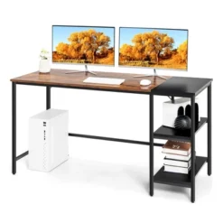 Costway 55'' Computer Desk Writing Workstation Study Table Home Office With Bookshelf Black/Rustic -Baxton Studio Store GUEST a2e3e02b 6295 4f7c b826 4cd3980cfef1