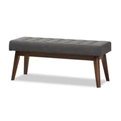 Elia Mid Century Modern Walnut Wood Fabric Button Tufted Bench - Baxton Studio -Baxton Studio Store GUEST a33d6801 002b 4af9 90aa c2f3df7ebb49