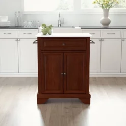 Lafayette Stone Top Portable Kitchen Island/Cart Mahogany/White - Crosley