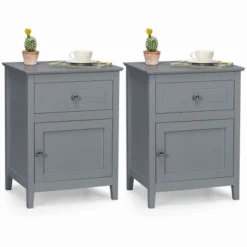 Costway 2PCS Nightstand With Drawer Accent Side End Table Storage Cabinet WhiteNatural -Baxton Studio Store GUEST a5bc57a7 0c7b 4378 99d1 0fb1b858a260