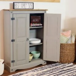 Sunnydaze Decor Sunnydaze 2-Door, 2-Shelf Accent Cupboard - Solid Pine - Gray - 43" H -Baxton Studio Store GUEST a6a1c58e 5d29 40f8 a8a0 90df82e33b50