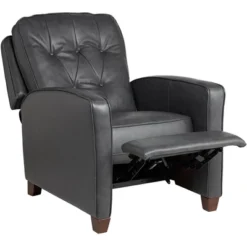 Elm Lane Livorno Gray Genuine Leather Recliner Chair Modern Armchair Comfortable Push Manual Reclining Footrest Tufted For Bedroom Living Room Reading -Baxton Studio Store GUEST a7003f0a 4a86 4fbd bf71 0d7ea252465c