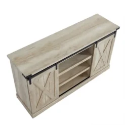 Edyo Living Rustic Farmhouse Wood TV Stand Media Console Table With Sliding Barn Doors And Adjustable Shelves For TVs Up To 65 Inches