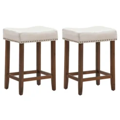 Costway Set Of 2 Nailhead Saddle Bar Stools 24'' Height W/ Fabric Seat & Wood Legs BeigeGray -Baxton Studio Store GUEST a82c7e83 59cb 4a6e 9db9 db86b90bd8d2