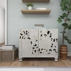 Mediterranean Carved Wood Cabinet White - Olivia & May -Baxton Studio Store GUEST a838c933 501d 48f5 9784 29fd52bdaa8b