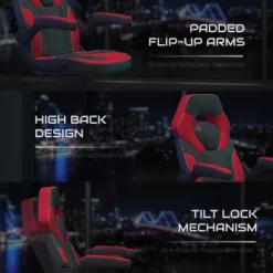 BlackArc Gamma Gaming Desk & Chair Set - Black & Red High Back Gaming Chair With Flip-Up Arms; Desk With Detachable Headphone Hook/Cupholder -Baxton Studio Store GUEST a843aae5 d2db 4014 acce 6ad057b7a92f