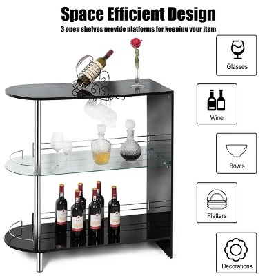 Costway Wine Rack Unit W/Tempered Glass Shelf & Glass Holders Glossy Black 4 Costway Wine Rack Unit W/Tempered Glass Shelf & Glass Holders Glossy Black - Image 4