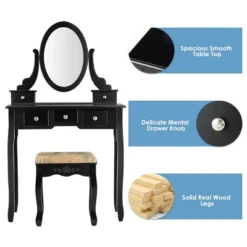 Tangkula Vanity Table Set W/ 360° Rotating Oval Mirror & Drawers Black/White -Baxton Studio Store GUEST a9e4a3b8 1318 49f8 ad0f 231941a3f11a