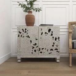 Mediterranean Carved Wood Cabinet White - Olivia & May -Baxton Studio Store GUEST aa2522a5 d1d2 4e2c a3de ba00ec286486