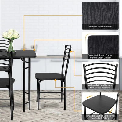 Costway 5 Piece Dining Set Home Kitchen Table 29.5'' And 4 Chairs With Metal Legs Modern Black 6 Costway 5 Piece Dining Set Home Kitchen Table 29.5'' And 4 Chairs With Metal Legs Modern Black - Image 6