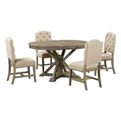 5 PCS Extendable Wood Dining Table Set With Round Table And 4 Upholstered Chairs-ModernLuxe -Baxton Studio Store GUEST aabe21cb dbb3 4ac7 a762 acb41aa6efd2