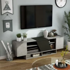 Barista Modern Wood 70.86-Inch TV Stand In Cement - Furniture Of America -Baxton Studio Store GUEST ab188c5c 1d63 4f90 a6f2 8f57d29d40da