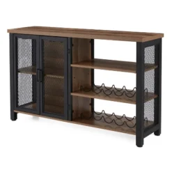 Jomeed Modern Industrial Farmhouse Metal Frame Wooden Buffet Coffee Entertainment Cabinet With Removable Wine Bottle And Stemware Racks -Baxton Studio Store GUEST ab75e988 1a99 4301 864c c08cc0512aa2
