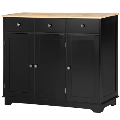 HOMCOM Modern Sideboard With Rubberwood Top, Buffet Cabinet With Storage Cabinets, Drawers And Adjustable Shelves For Living Room, Kitchen, Black 3 HOMCOM Modern Sideboard With Rubberwood Top, Buffet Cabinet With Storage Cabinets, Drawers And Adjustable Shelves For Living Room, Kitchen, Black - Image 3