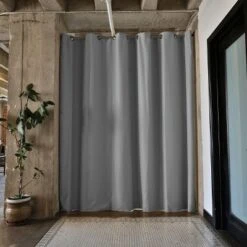 Room Dividers Now Tension Rod Room Divider Kit - XX-Large A, 8ft Tall X 10ft - 12ft 6in Wide, Slate Gray (With Curtains)