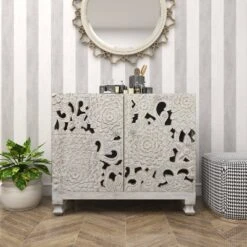 Mediterranean Carved Wood Cabinet White - Olivia & May -Baxton Studio Store GUEST addd15cf 22de 48eb b26d c03e75b8b1a4