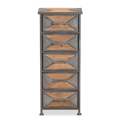 Laurel Wood 5 Drawer Cabinet Gray/Brown - Baxton Studio 2 Laurel Wood 5 Drawer Cabinet Gray/Brown - Baxton Studio - Image 2