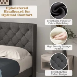 Costway Full/Queen/Twin Size Upholstered Platform Bed Tufted Headboard Mattress Foundation Grey -Baxton Studio Store GUEST ae1867df 25ae 4cc4 889a df7a4a3aa909