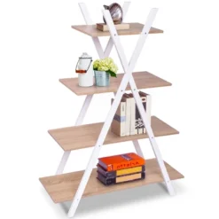 Costway 4-Tier Bookshelf Storage Display Shelves Bookcase Ladder X-Shape -Baxton Studio Store GUEST aee67a17 4694 40bc bc2a 08db551fea7b