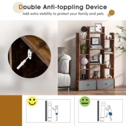 Costway Industrial Bookshelf Rustic Wooden Shelf Organizer With 2 Non-woven Fabric Drawer 16 Costway Industrial Bookshelf Rustic Wooden Shelf Organizer With 2 Non-woven Fabric Drawer -Baxton Studio Store GUEST af0eea48 82ae 40d3 b81f f3ae3b28cde8