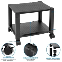 Mount-It! Under Desk Printer Stand With Wheels | Height Adjustable With 4 Swivel Wheels, Cable Management, Low Rolling, Mobile Printer Cart | 2 Tier -Baxton Studio Store GUEST af6ccb07 63a6 4efd a360 2a89cf36b873