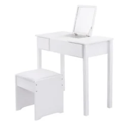 Tangkula 2 Drawers Make-up Mirror Set Vanity Dressing Table Flip-type Desktop With Stool 17 Tangkula 2 Drawers Make-up Mirror Set Vanity Dressing Table Flip-type Desktop With Stool -Baxton Studio Store GUEST afacbc5b 4e03 4f65 b2cf baa243e170da