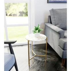 Heron Side Table White/Gold - ZM Home -Baxton Studio Store GUEST b033eeaa 9b2b 4f37 8bb4 cff60c7c1426