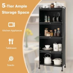 Costway 5-Tier Kitchen Baker's Rack Storage Cabinet Mobile Microwave Stand Flip-up Doors -Baxton Studio Store GUEST b0768aff dac8 4817 aa23 2c14c865de10