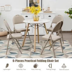 Costway 6 Pack Folding Chairs Portable Padded Office Kitchen Dining Chairs Beige -Baxton Studio Store GUEST b081759b 1524 4d48 9671 5c98520b25c0