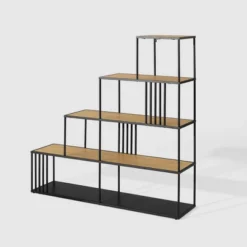 55.5" Modern 4 Shelf With Metal Bar Room Divider Bookcase Coastal Oak/Black - Saracina Home -Baxton Studio Store GUEST b0dd5f61 84fc 4575 9f0d 8fd93ec26adc