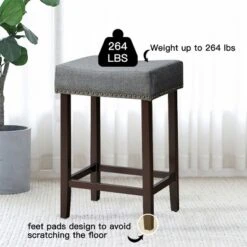 Costway Set Of 2 Nailhead Saddle Bar Stools 24'' Height W/ Fabric Seat & Wood Legs BeigeGray -Baxton Studio Store GUEST b12ad625 419b 42c7 b9b3 9e9092306f28