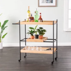 Jengarn Rolling Bar Cart Natural/Black - Aiden Lane -Baxton Studio Store GUEST b13a7be1 7853 49e2 99a0 8a104fa59aef