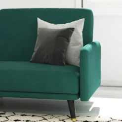 Emma And Oliver Premium Padded Upholstered Split Back Sofa Futon With Vertical Channel Tufting And Wooden Legs -Baxton Studio Store GUEST b17ea35e 18b7 4a5a 8ffd e03fb7932477