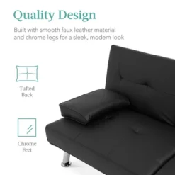 Best Choice Products Modern Faux Leather Convertible Futon Sofa W/ Removable Armrests, Metal Legs, 2 Cupholders -Baxton Studio Store GUEST b244eda2 89e7 419c 870a e2f1ef241a66