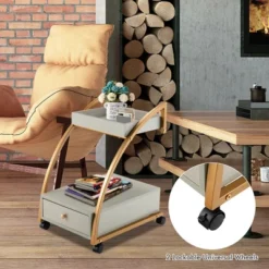 Costway Rolling End Table With Storage Drawer Tray Top 4 Casters Modern Bedside Trolley -Baxton Studio Store GUEST b2da1fd7 5c03 43d6 b650 dca7475b9587