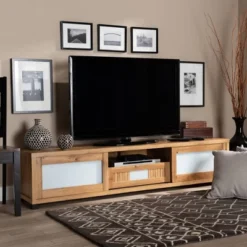 Gerhardine Wood 1 Drawer TV Stand For TVs Up To 65" Oak Brown/Black - Baxton Studio -Baxton Studio Store GUEST b2fd6a34 6d19 43c7 8428 b215be0274c7
