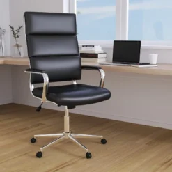 Merrick Lane High Panel-Back Ergonomic Office Chair With Padded Metal Arms Executive Swivel Computer Desk Chair -Baxton Studio Store GUEST b30ea630 e050 4ba5 bd19 81fe91c6025f