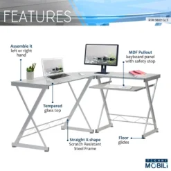 L-Shaped Computer Desk Silver/Clear - Techni Mobili -Baxton Studio Store GUEST b3cf5242 03f9 4617 b07f 7d9d70619972