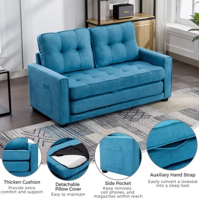 59.4" Upholstered Loveseat Sofa Couch, Pull-Out Sofa Bed With Side Pocket-ModernLuxe 5 59.4" Upholstered Loveseat Sofa Couch, Pull-Out Sofa Bed With Side Pocket-ModernLuxe - Image 5