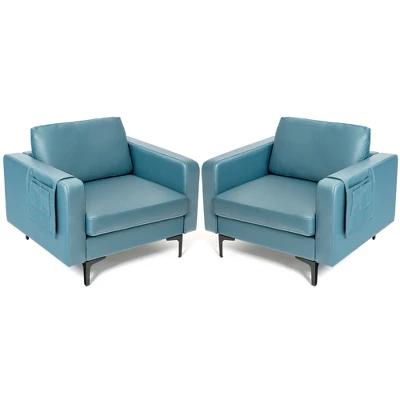 Costway Set Of 2 Leathaire Fabric Accent Armchair Single Sofa W/Side Storage Pocket 9 Costway Set Of 2 Leathaire Fabric Accent Armchair Single Sofa W/Side Storage Pocket - Image 9