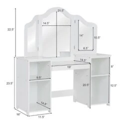 Costway Vanity Table Set Makeup Dressing Kids Girls Study Table Tri Folding Mirror WhitePink -Baxton Studio Store GUEST b4990e02 ccb0 43ca aa07 e34fbca0020d