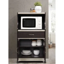 Microwave Kitchen Cart In Chocolate Gray - Hodedah -Baxton Studio Store GUEST b50f5479 5f24 42b0 8153 326afeb2ec38