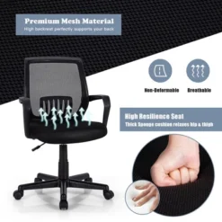 Costway Height Adjustable Mid-Back Mesh Chair Executive Chair W/ Lumbar Support -Baxton Studio Store GUEST b601e402 1291 4e1e 9e29 e45b0075b34f