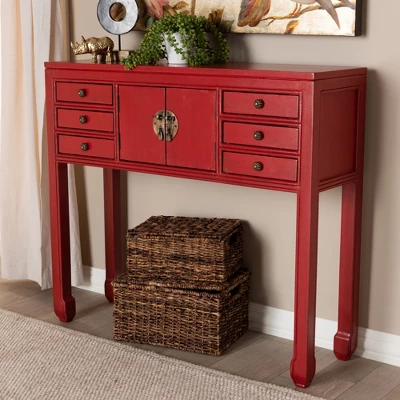 Melodie 6 Drawer Console Table Red - Baxton Studio 6 Melodie 6 Drawer Console Table Red - Baxton Studio - Image 6