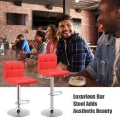 Costway Set Of 2 Bar Stools Adjustable Swivel Kitchen Counter Bar Chair PU Leather Red Full Back -Baxton Studio Store GUEST b6708db5 a5d8 4e66 806e 5eed16d4d4c1