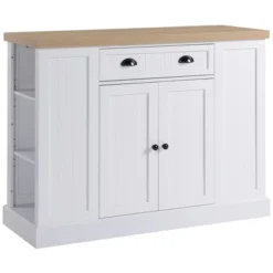 HOMCOM Fluted-Style Wooden Kitchen Island, Storage Cabinet W/ Drawer, Open Shelving, And Interior Shelving For Dining Room -Baxton Studio Store GUEST b756e7fe 9e56 4e7b 9be2 8f61167360e2